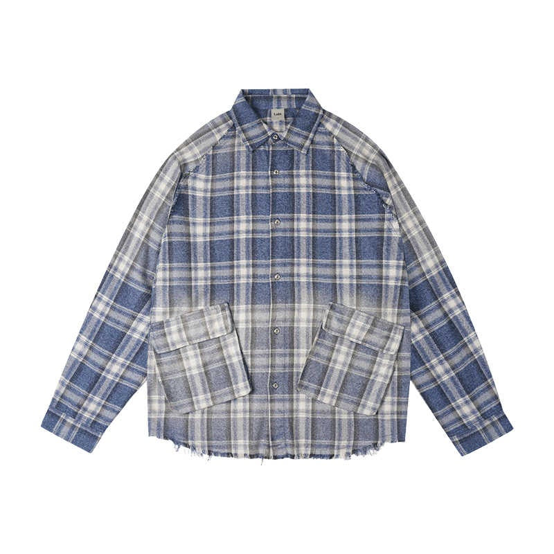 Chemise à carreaux en flanelle bleue, style automne
