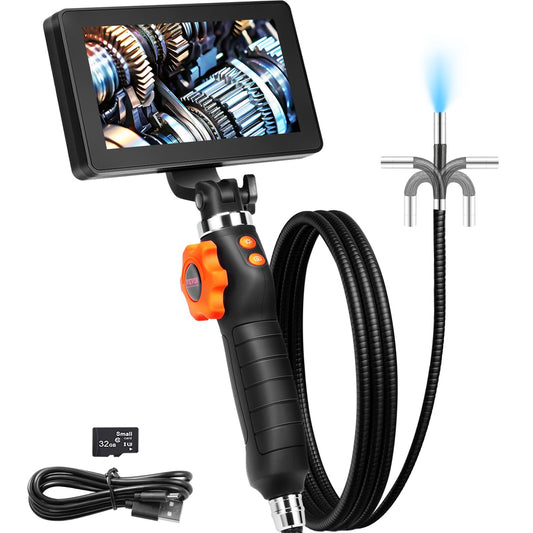 Caméra endoscopique articulée avec lumière, caméra d'inspection endoscopique articulée bidirectionnelle avec petite lentille de 6,4 mm, écran IPS HD 1080p de 5 pouces, zoom 8x, caméra avec 8 LED pour l'automobile et la plomberie (1,5 m)