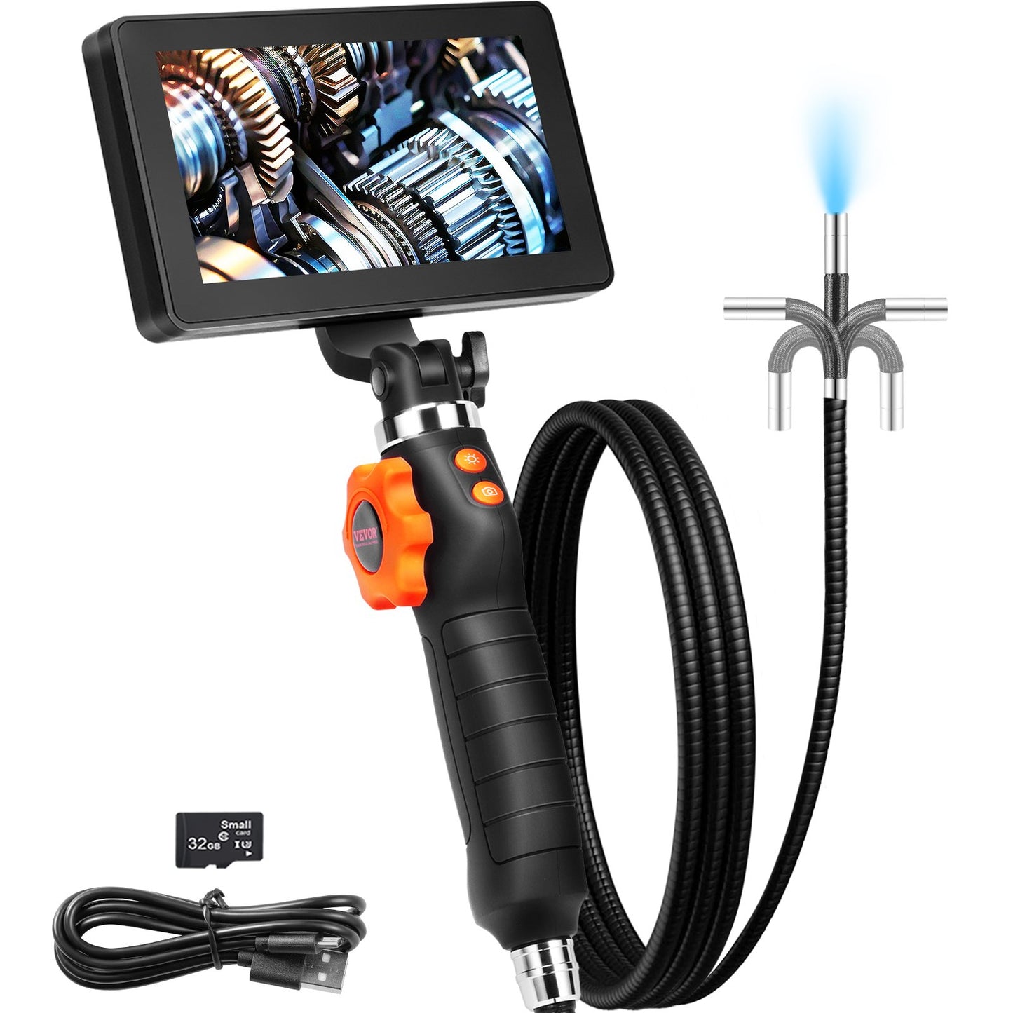 Caméra endoscopique articulée avec lumière, caméra d'inspection endoscopique articulée bidirectionnelle avec petite lentille de 6,4 mm, écran IPS HD 1080p de 5 pouces, zoom 8x, caméra avec 8 LED pour l'automobile et la plomberie (1,5 m)